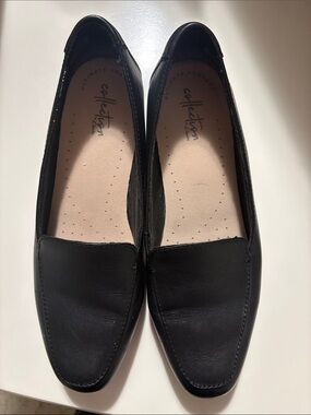 Clarks Black Leather Slip-On Loafers